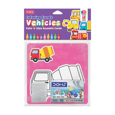 Coloring cards - Vehicles, Color N Wipe Reusable Cards