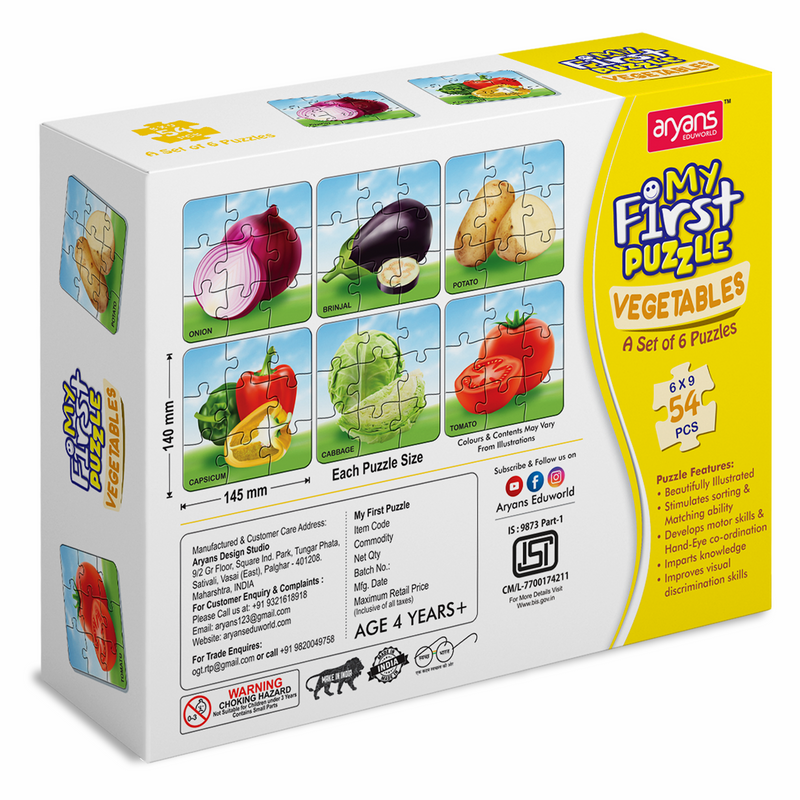 My First Puzzle Vegetable for Kids | Set of 6 Edu Puzzles | 54 Pcs Puzzle | Age 4+