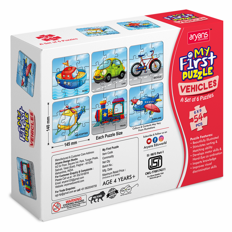 My First Puzzle Vehicles for Kids | Set of 6 Edu Puzzles | 54 Pcs Puzzle | Age 4+