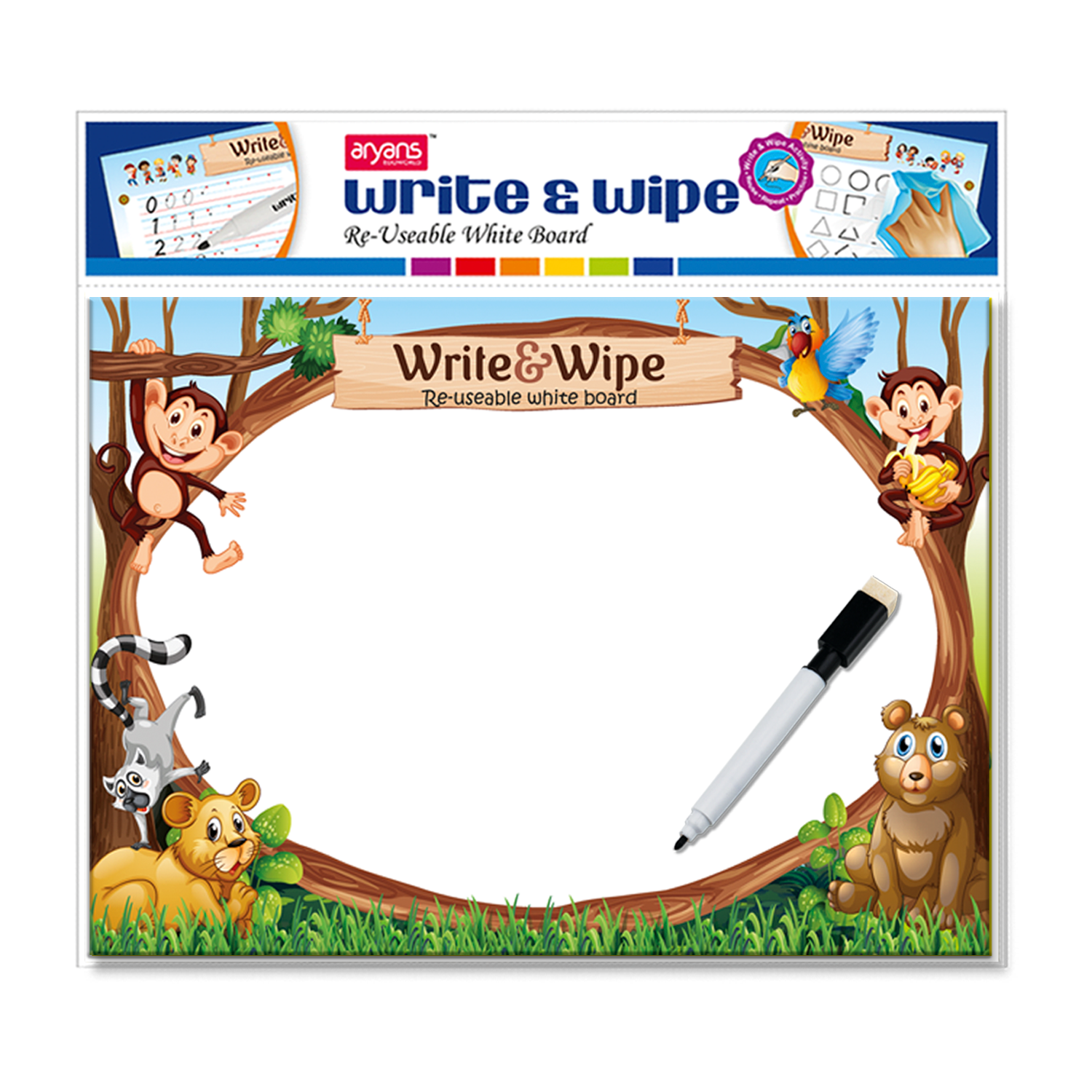 Write & Wipe Reusable Writing Board (A4 Size) (Jungle)